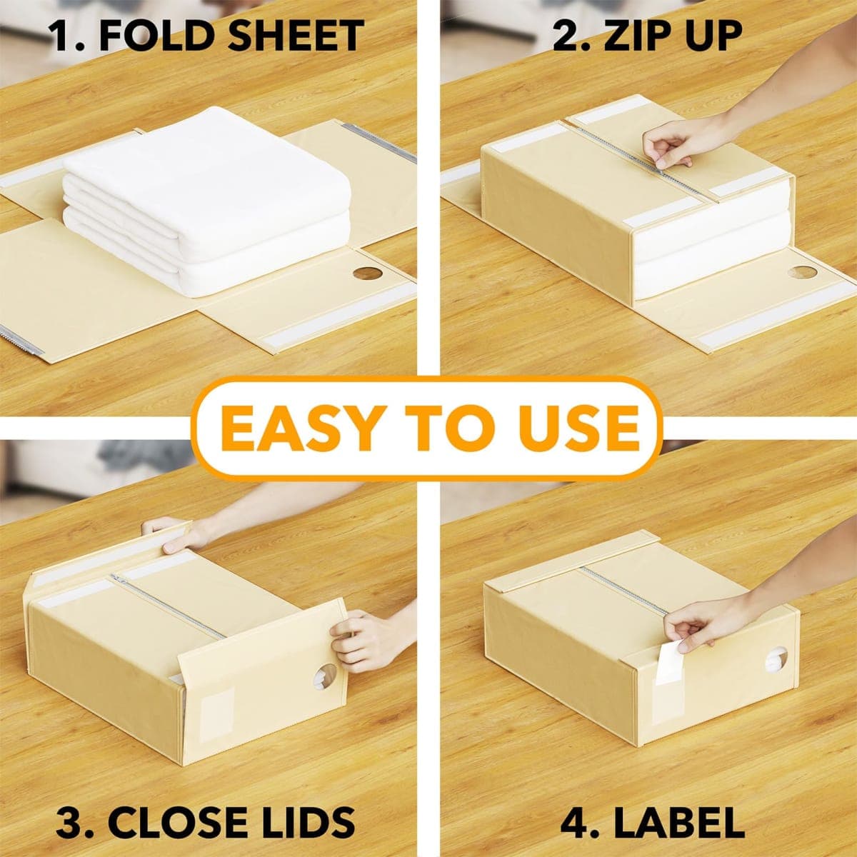 SpaceAid 6 Pack Bed Sheet Organizers and Storage, Foldable Sheet Organizer for Linen Closet, Sheets Set Folder Keeper with Window XL (Queen & King Size) Bedding Container (Beige, 6 Pack) thumbnail 3
