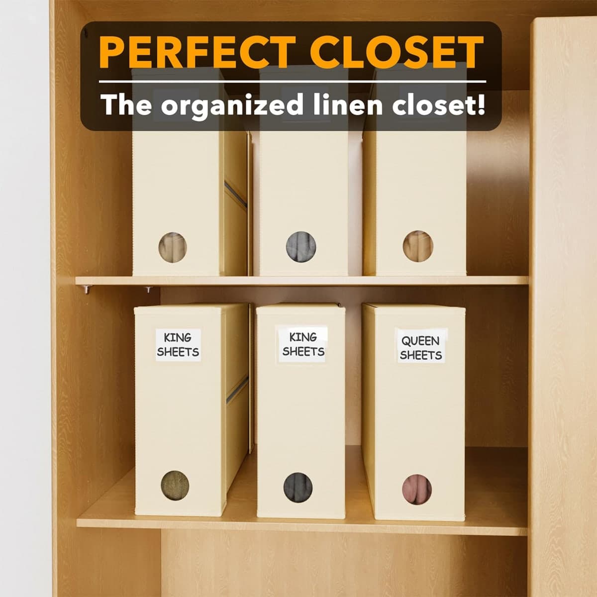 SpaceAid 6 Pack Bed Sheet Organizers and Storage, Foldable Sheet Organizer for Linen Closet, Sheets Set Folder Keeper with Window XL (Queen & King Size) Bedding Container (Beige, 6 Pack) thumbnail 5
