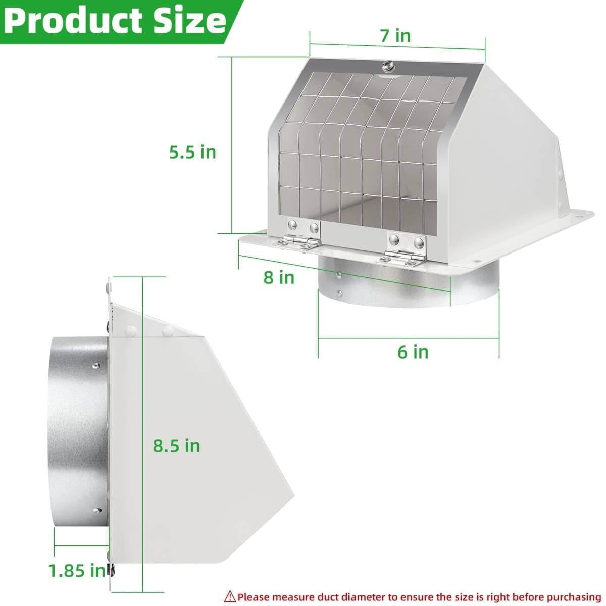 6 Inch Hooded Wall Vent with Flap and Mesh,6 inch Dryer Vent Cover,6''Exhaust Vent Cover Cap for Kitchen Range Hood/Dryer/Bathroom Exhaust Duct,Wall Mount Exterior Vent Hood Outdoor with Large Opening thumbnail 2
