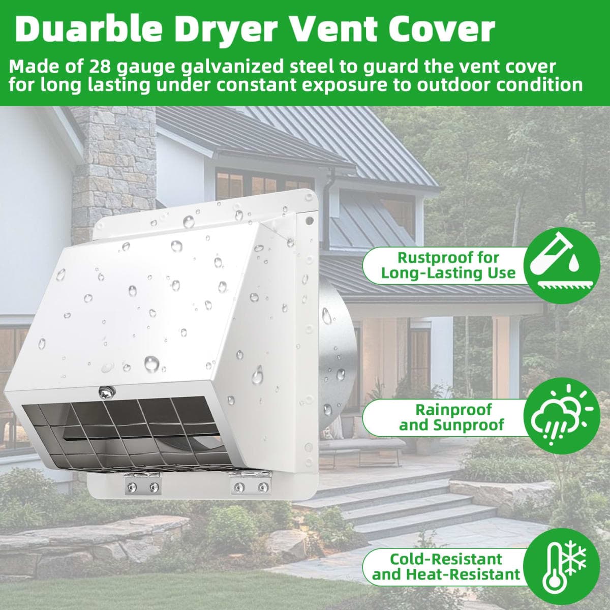 6 Inch Hooded Wall Vent with Flap and Mesh,6 inch Dryer Vent Cover,6''Exhaust Vent Cover Cap for Kitchen Range Hood/Dryer/Bathroom Exhaust Duct,Wall Mount Exterior Vent Hood Outdoor with Large Opening thumbnail 5