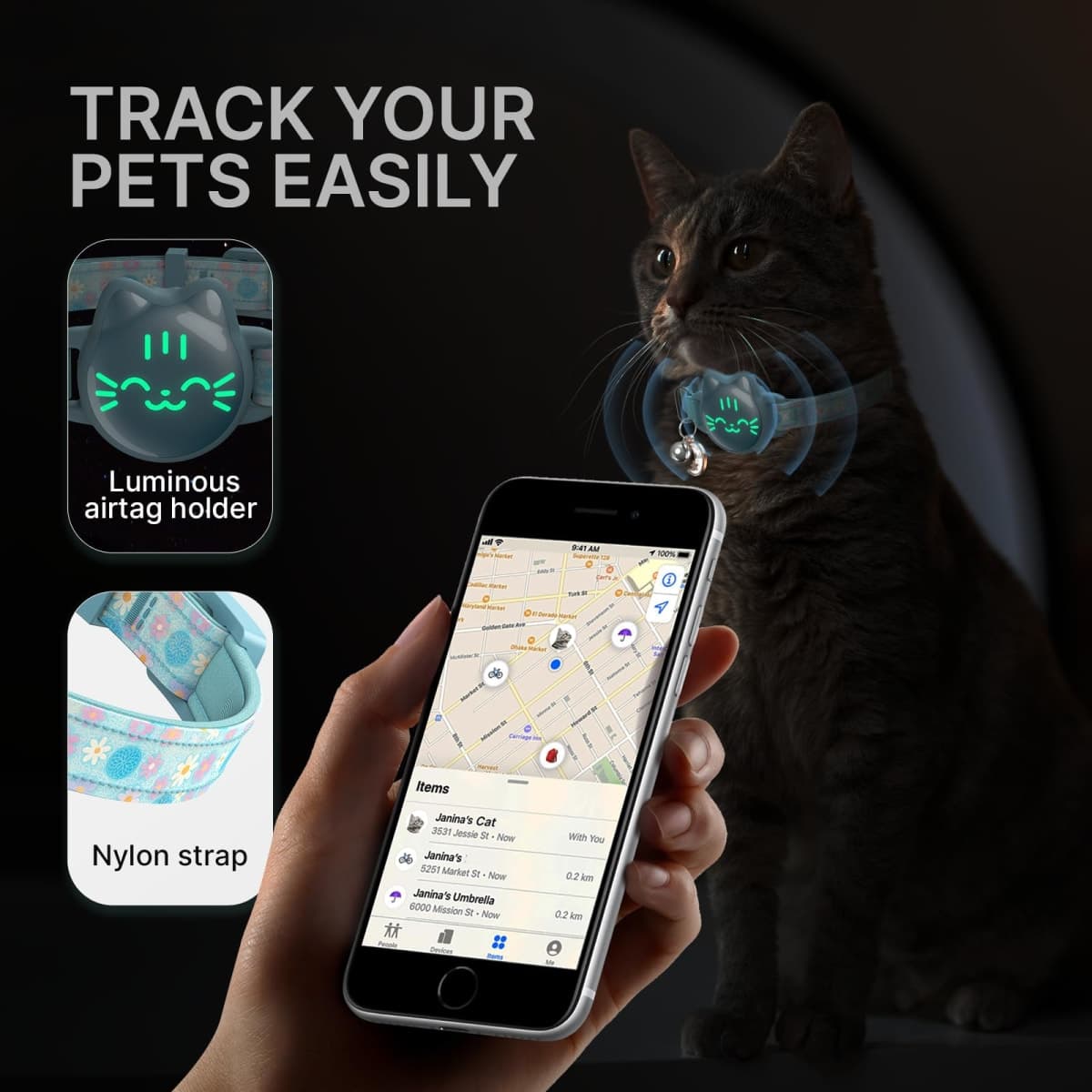 AirTag Cat Collar, Reflective Breakaway Collar, Hidden Holder with Bell thumbnail 2