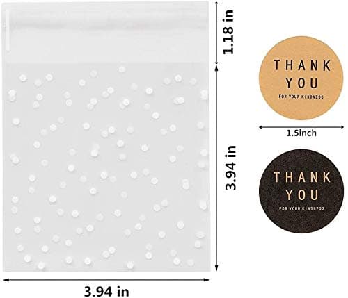 400PCS White Polka Dot Treat Bags and Sticker Set, 3.94x3.94IN thumbnail 2