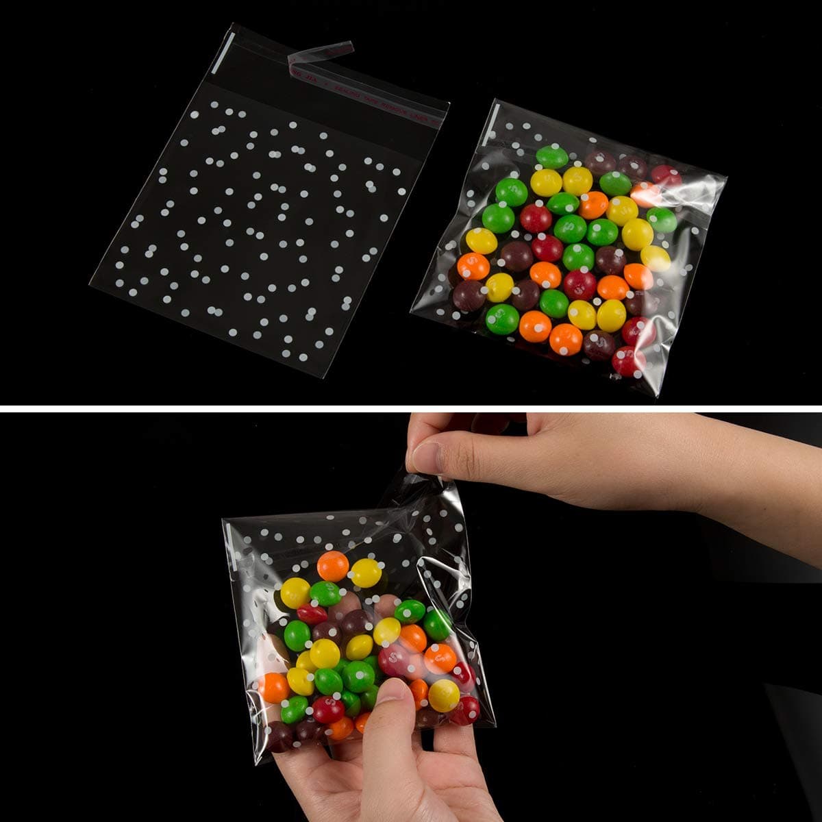 400PCS White Polka Dot Treat Bags and Sticker Set, 3.94x3.94IN thumbnail 3