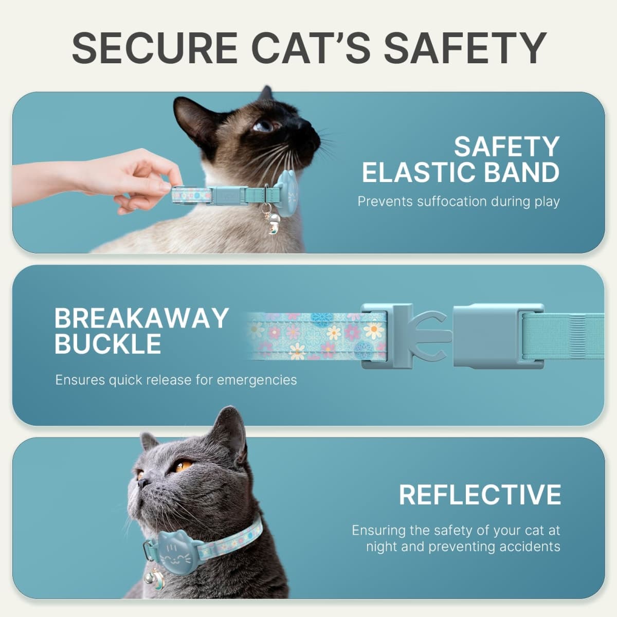 AirTag Cat Collar, Reflective Breakaway Collar, Hidden Holder with Bell thumbnail 5