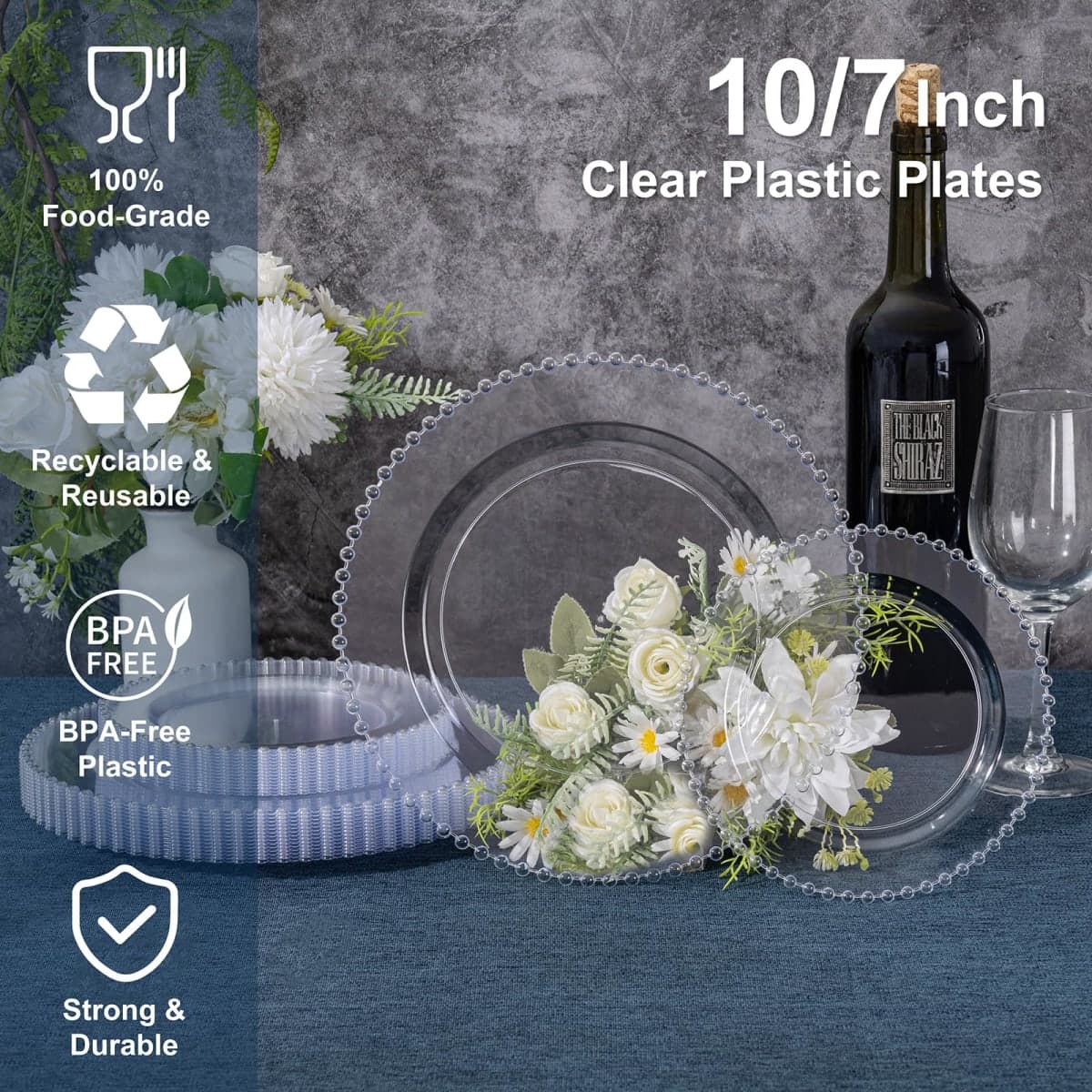 U-QE 60PCS Clear Pearl Plastic Plates thumbnail 2