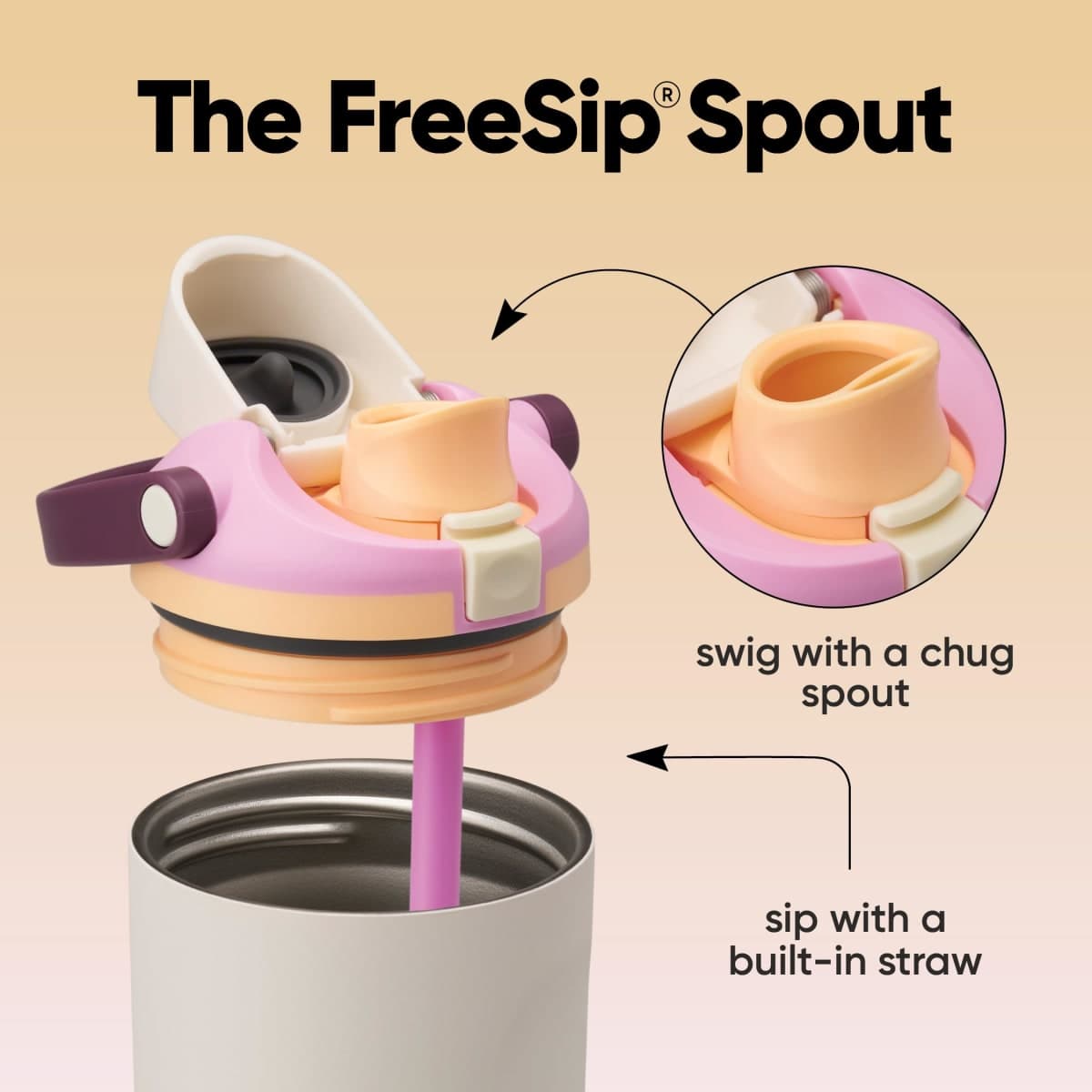 Owala FreeSip Sway Insulated Stainless Steel Water Bottle with Two-Way Spout, Built-In Straw and Bucket Handle, Made for Travel, School, and Sports, 30oz, BPA Free, Leak Proof, Daybreak thumbnail 2