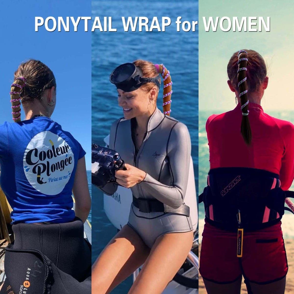 3 Packs 16" Elastic Hair Ties No Damage for Thin Hair, Workout Hair Bands for Water Wind Sports Strong Ponytail Holders for Women Girls Stretchy Braided Pony Tail Hair Tie Wrap for Swim Diving Surfing thumbnail 2
