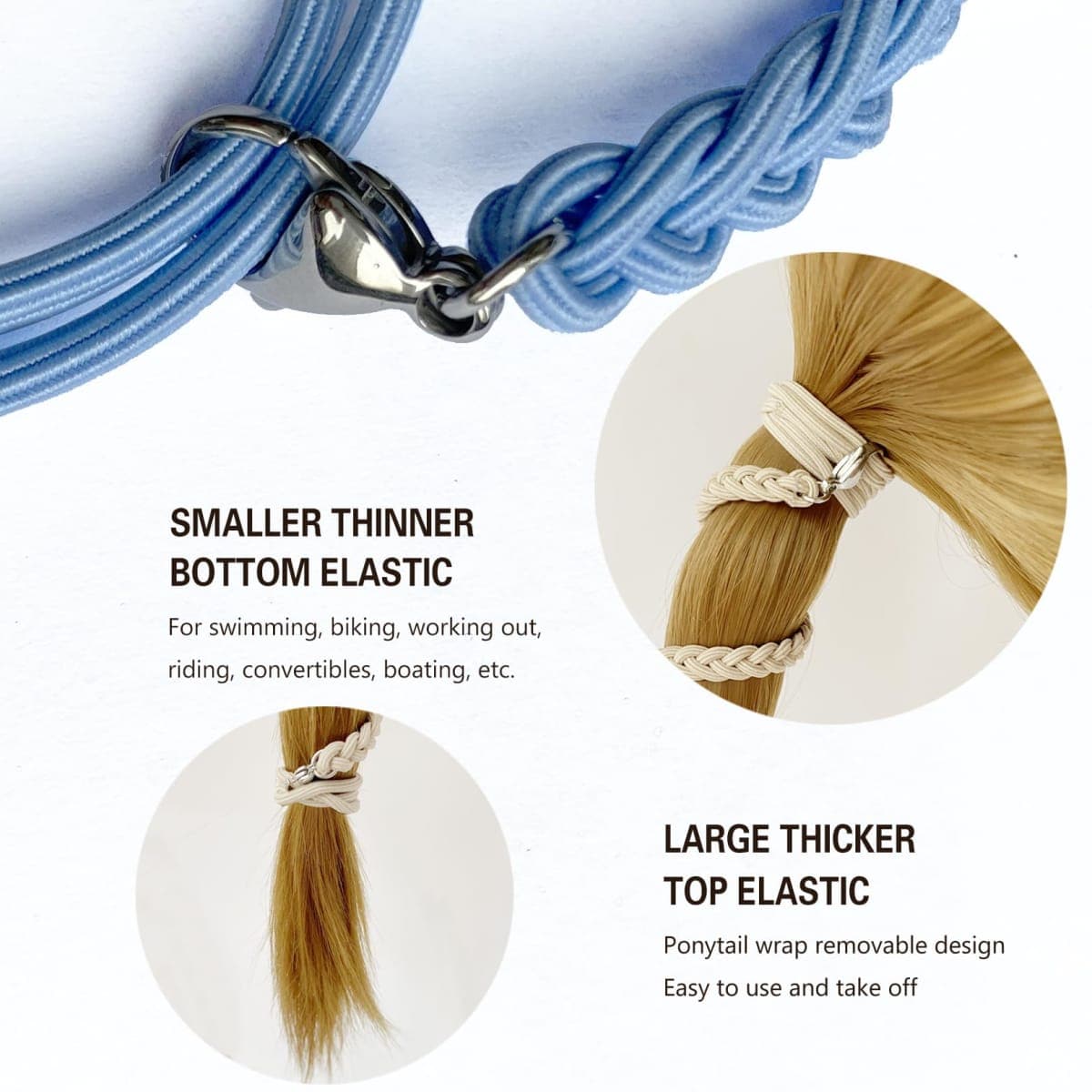 3 Packs 16" Elastic Hair Ties No Damage for Thin Hair, Workout Hair Bands for Water Wind Sports Strong Ponytail Holders for Women Girls Stretchy Braided Pony Tail Hair Tie Wrap for Swim Diving Surfing thumbnail 3