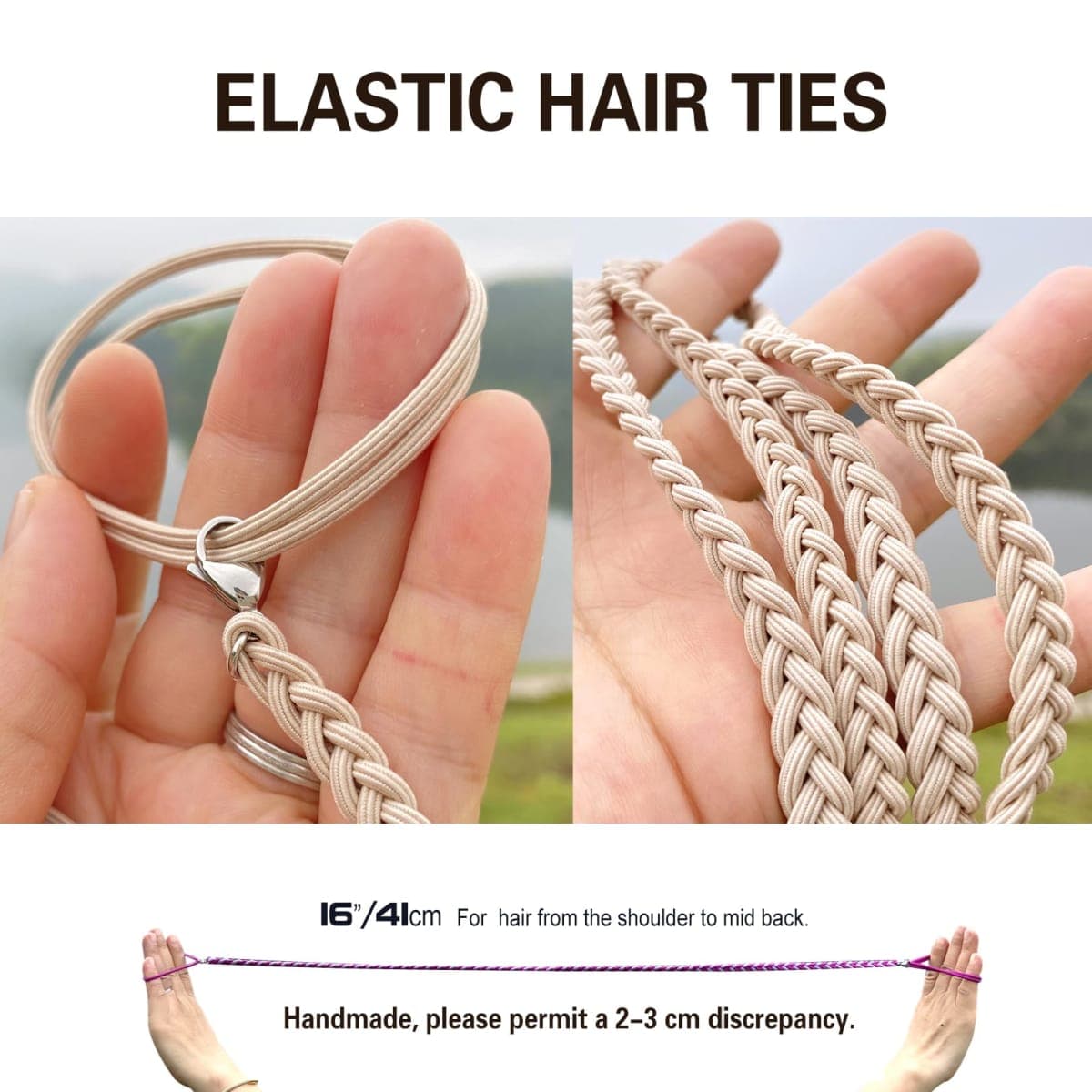 3 Packs 16" Elastic Hair Ties No Damage for Thin Hair, Workout Hair Bands for Water Wind Sports Strong Ponytail Holders for Women Girls Stretchy Braided Pony Tail Hair Tie Wrap for Swim Diving Surfing thumbnail 4
