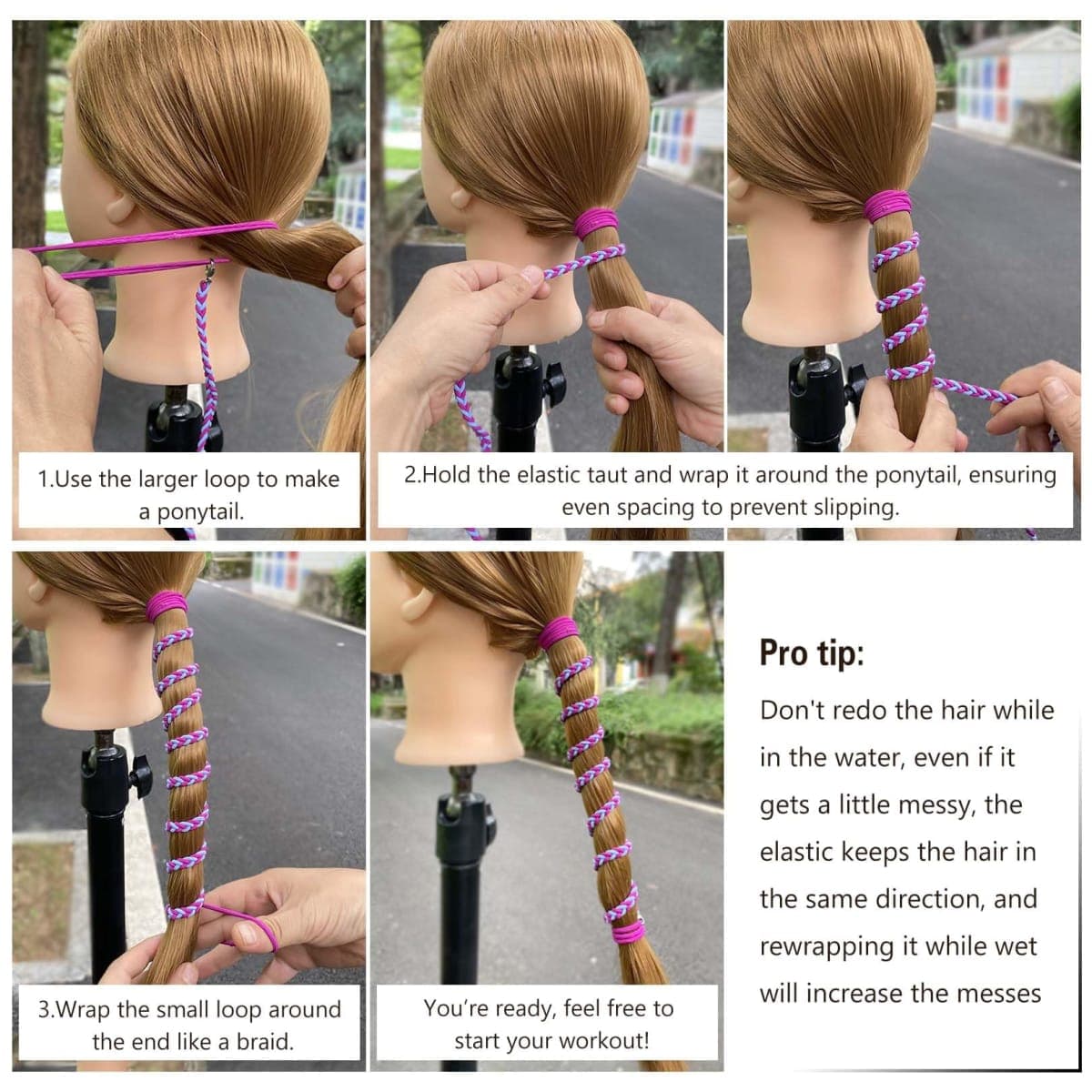 3 Packs 16" Elastic Hair Ties No Damage for Thin Hair, Workout Hair Bands for Water Wind Sports Strong Ponytail Holders for Women Girls Stretchy Braided Pony Tail Hair Tie Wrap for Swim Diving Surfing thumbnail 5