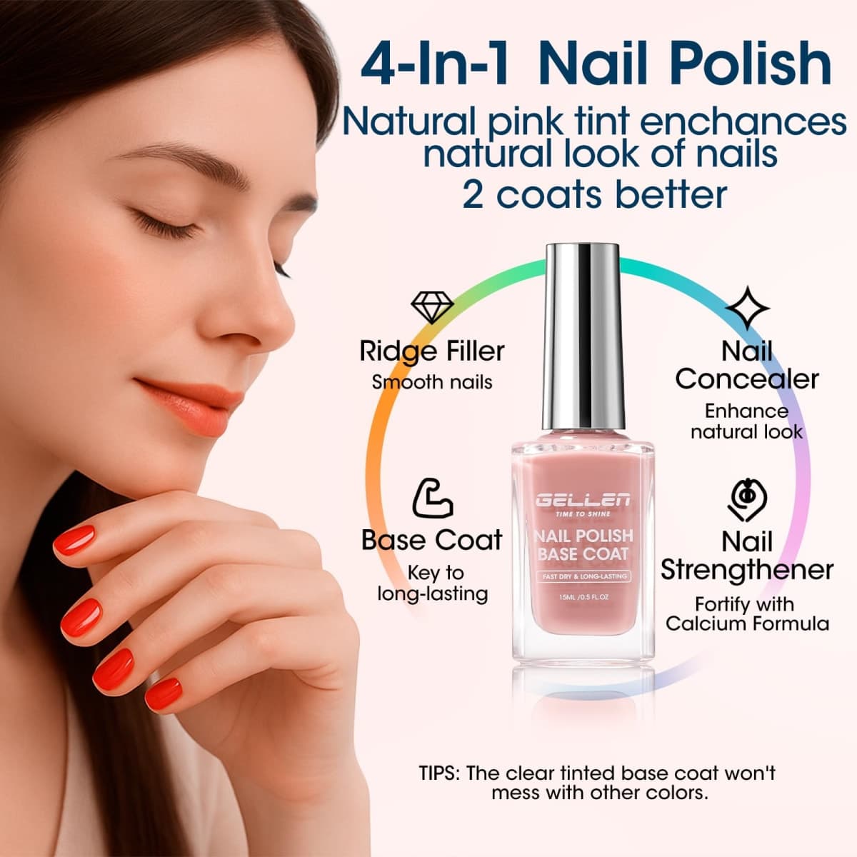 GELLEN Clear Nail Polish Base Top Coat, No Lamp Needed, Toxin HEMA Free thumbnail 3