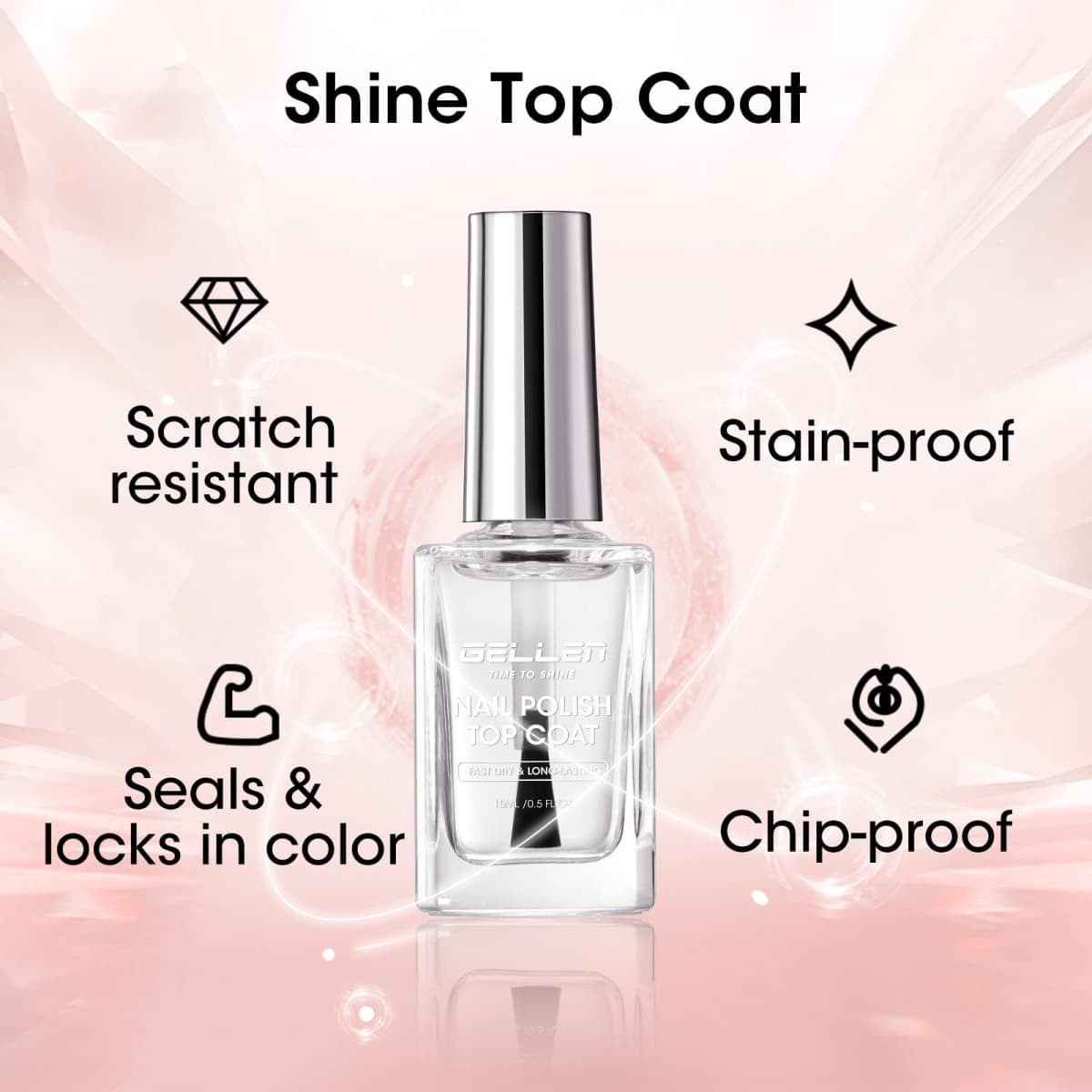 GELLEN Clear Nail Polish Base Top Coat, No Lamp Needed, Toxin HEMA Free thumbnail 4