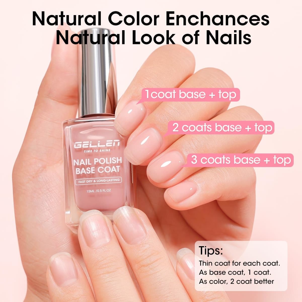 GELLEN Clear Nail Polish Base Top Coat, No Lamp Needed, Toxin HEMA Free thumbnail 5