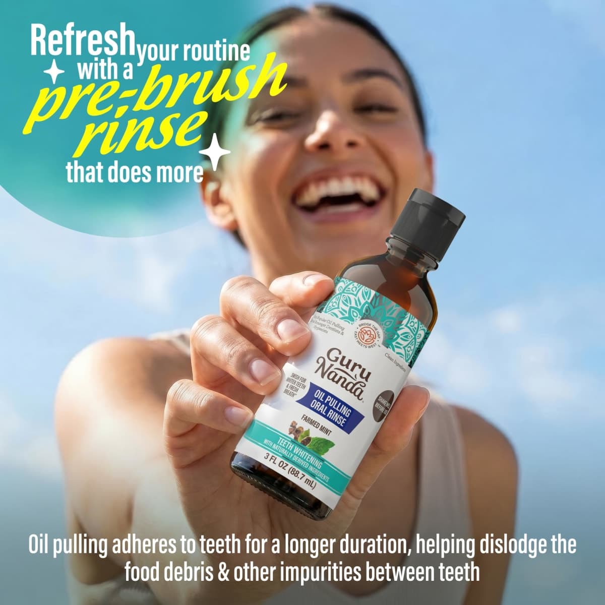 GuruNanda Travel Size CocoMint Oil Pulling Mouthwash, 7 Essential Oils & Vitamins, Promotes Fresh Breath & Happy Gums, No Alcohol & Fluoride, 3 oz thumbnail 3