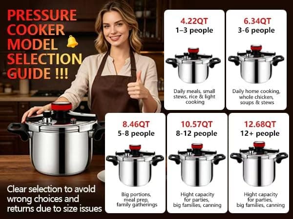 6 Quart Stainless Steel Pressure Cooker, Heavy Duty Stovetop Pressure Cooker, Induction Compatible, Safety Lock, Even Heat Base, Ideal for Family Meals & Daily Cooking thumbnail 3
