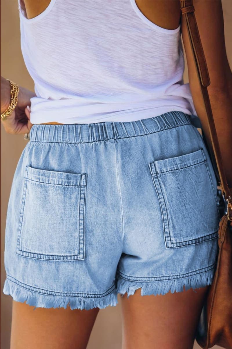 YOCUR Women's Casual Denim Shorts Summer Lightweight Trendy Cute Vintage Hot Pants Drawstring Tassel Jean Beach Shorts Light Blue L thumbnail 3