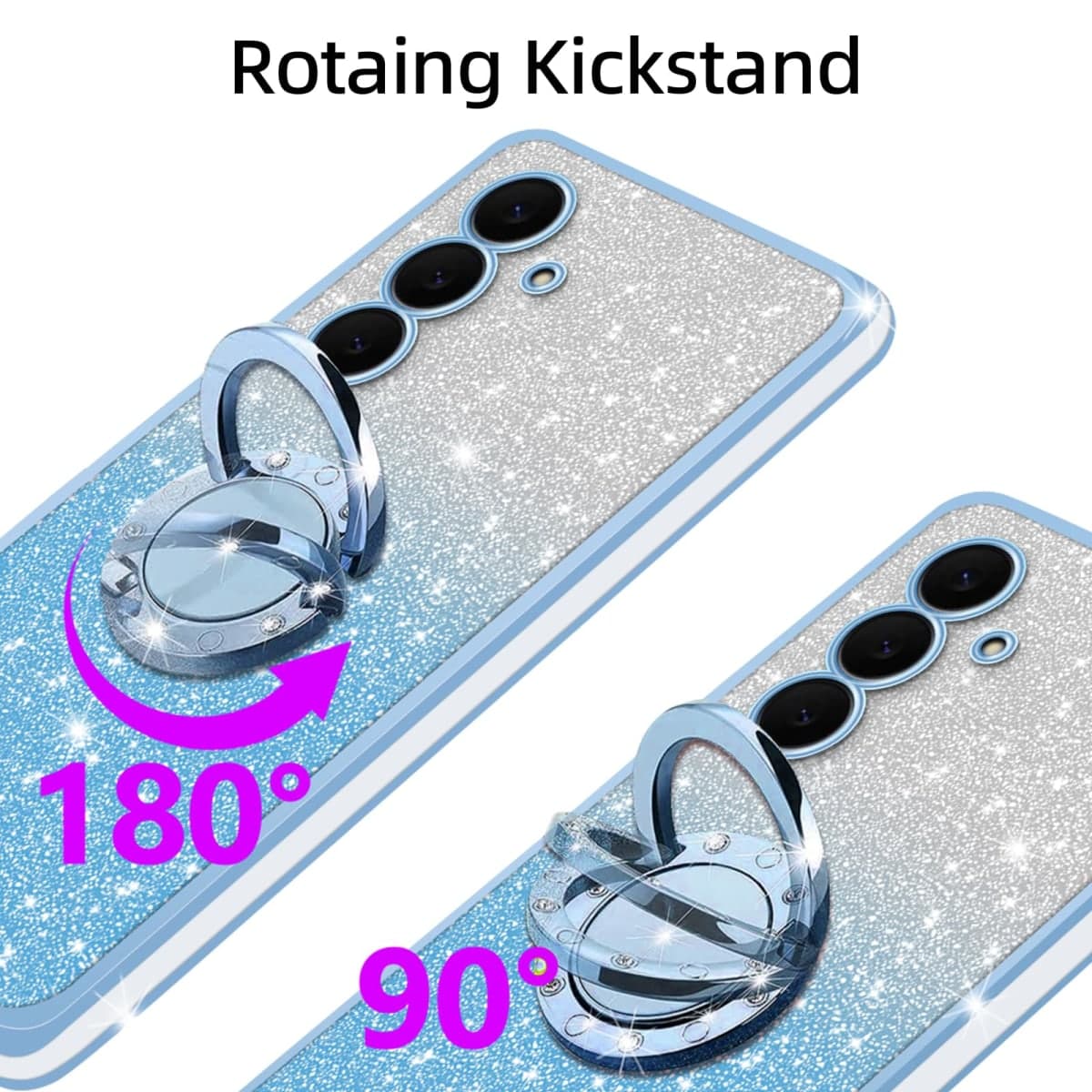 KuDiNi Phone Case for Samsung Galaxy S25 FE 6.7" Cute Sparkle Bling Sparkly Slim Clear TPU Shiny Glitter Case with Kickstand & Strap,Women Shockproof Protective Cover for S25 Fe,Sky Blue thumbnail 3