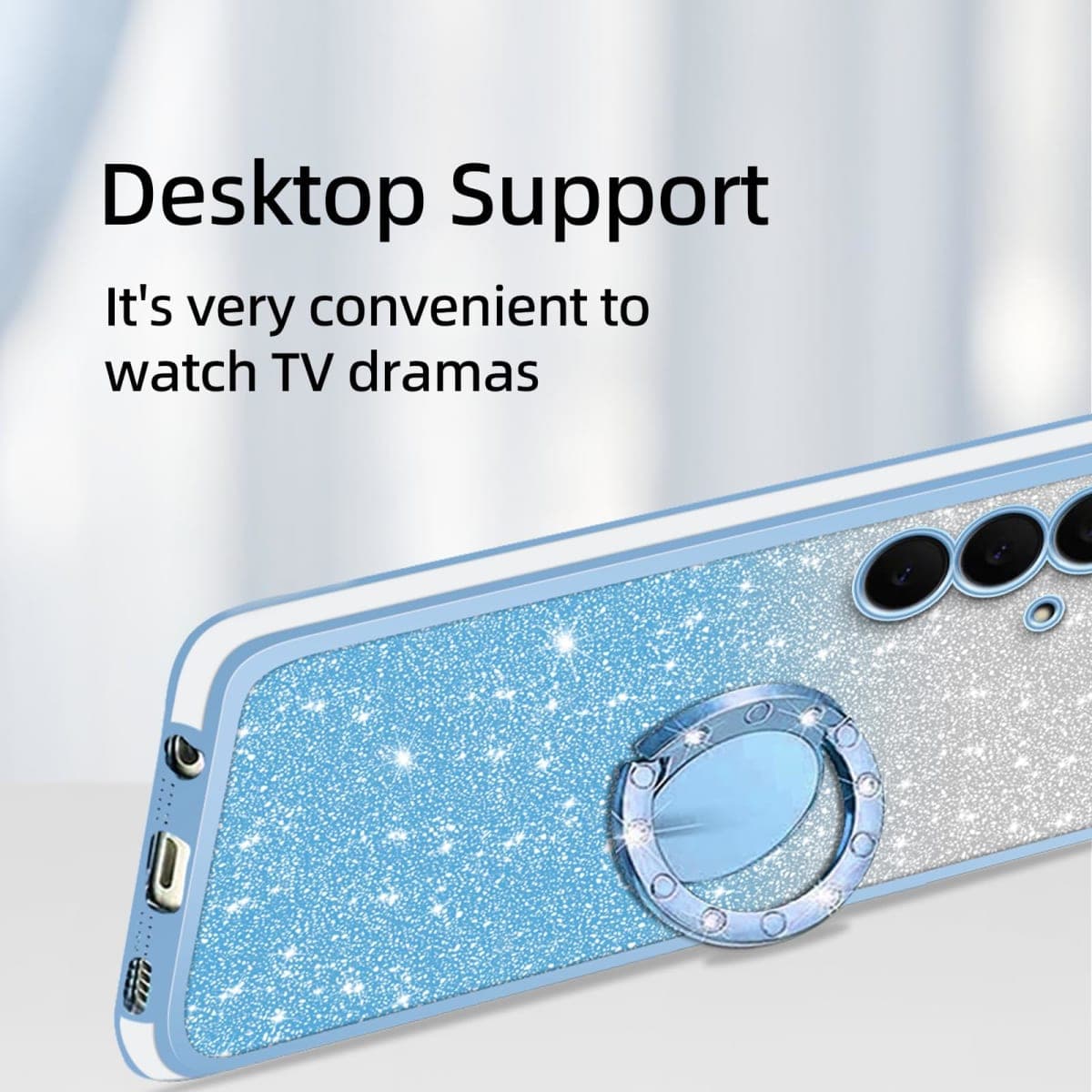 KuDiNi Phone Case for Samsung Galaxy S25 FE 6.7" Cute Sparkle Bling Sparkly Slim Clear TPU Shiny Glitter Case with Kickstand & Strap,Women Shockproof Protective Cover for S25 Fe,Sky Blue thumbnail 5