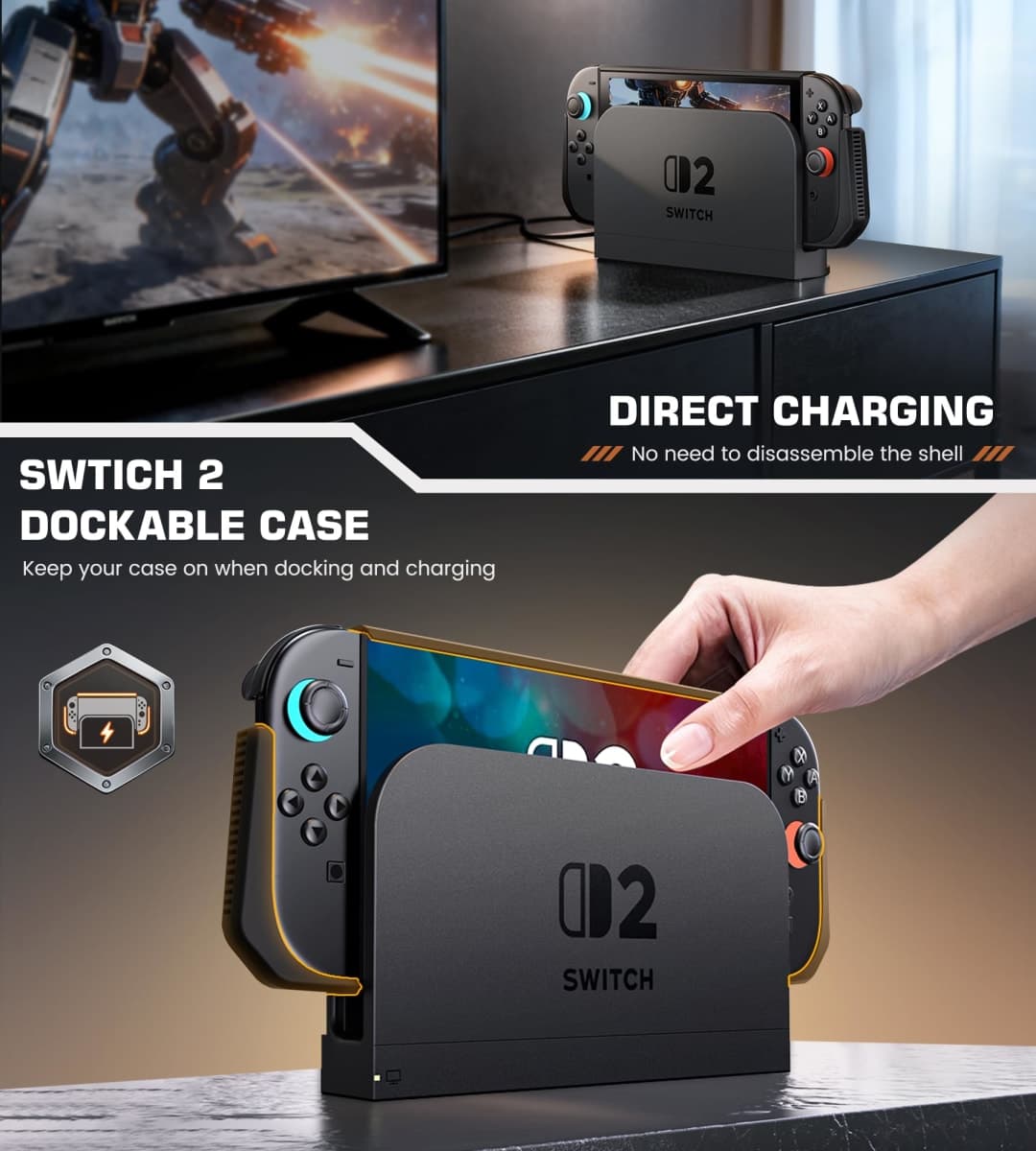 Dockable Case for Nintendo Switch 2,[Exclusive Pop-up Joy-Con Quick Release][Military-Grade Protection][Stand Compatible] Switch 2 Protective Case with Ergonomic Grip, Hard Shell for Switch 2 Console thumbnail 2