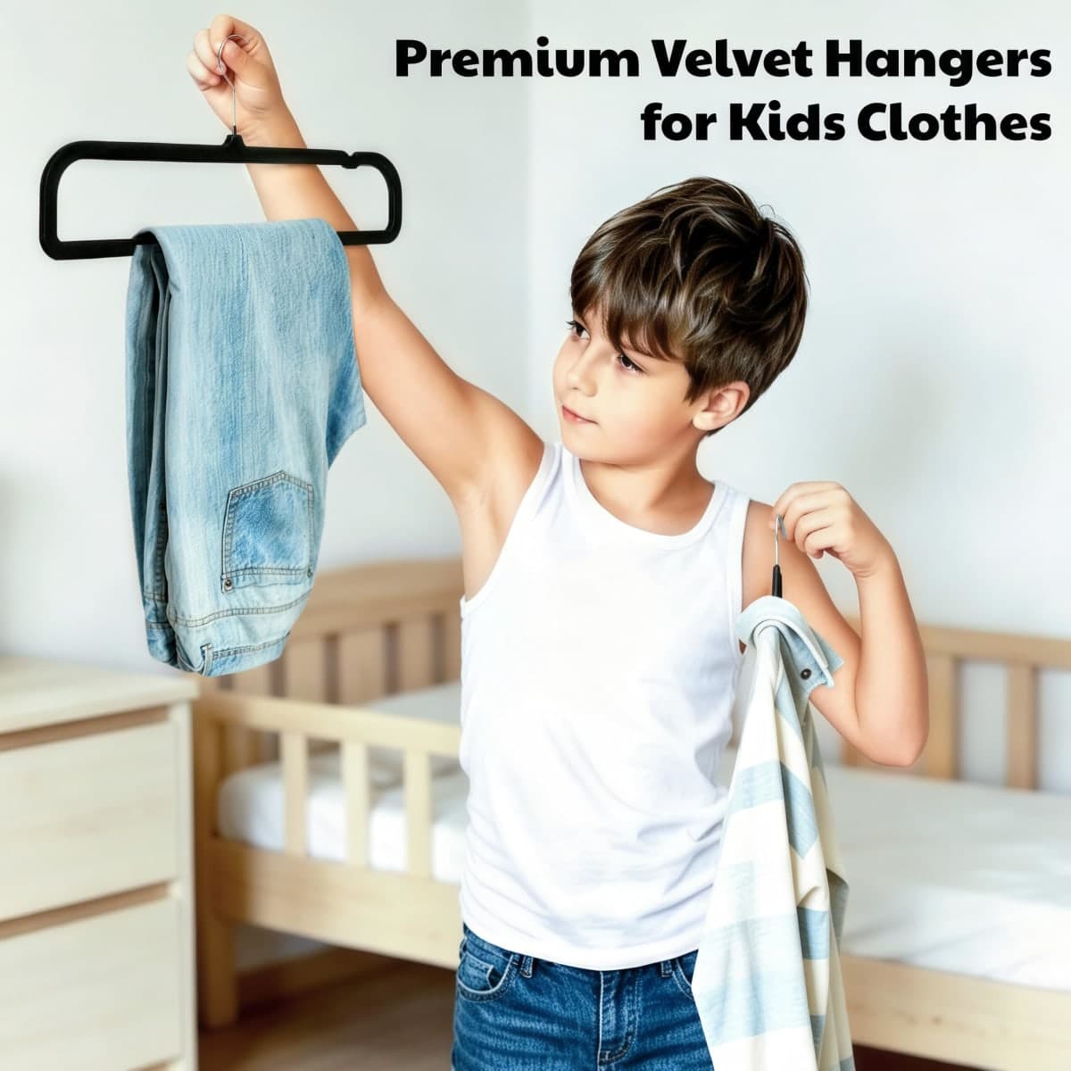 Kids Velvet Hangers 30 Pack, 14 Inch Black Baby Clothes Hangers Non Slip Felt Pants Hangers Slim Space Saving Toddler Hangers with 360°Swivel Hook Strong Durable for Baby Girls Boys Children Newborn thumbnail 2