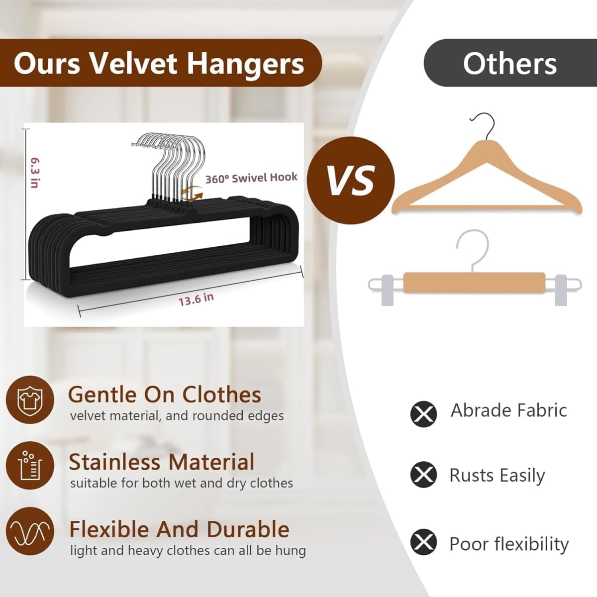 Kids Velvet Hangers 30 Pack, 14 Inch Black Baby Clothes Hangers Non Slip Felt Pants Hangers Slim Space Saving Toddler Hangers with 360°Swivel Hook Strong Durable for Baby Girls Boys Children Newborn thumbnail 4