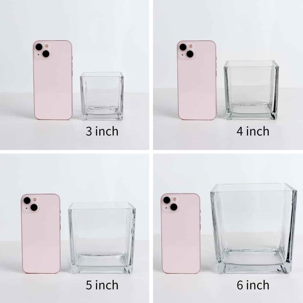 Comrzor 6 Pack Square Glass Vases 5" x5" x 5", Clear Flower Vases thumbnail 3