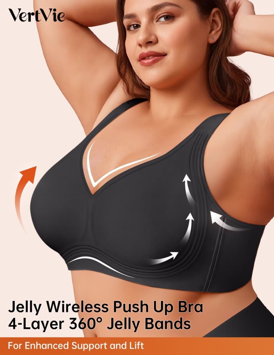 Vertvie Jelly Bras for Women No Underwire Minimizer Support, Black, 40DDD thumbnail 2