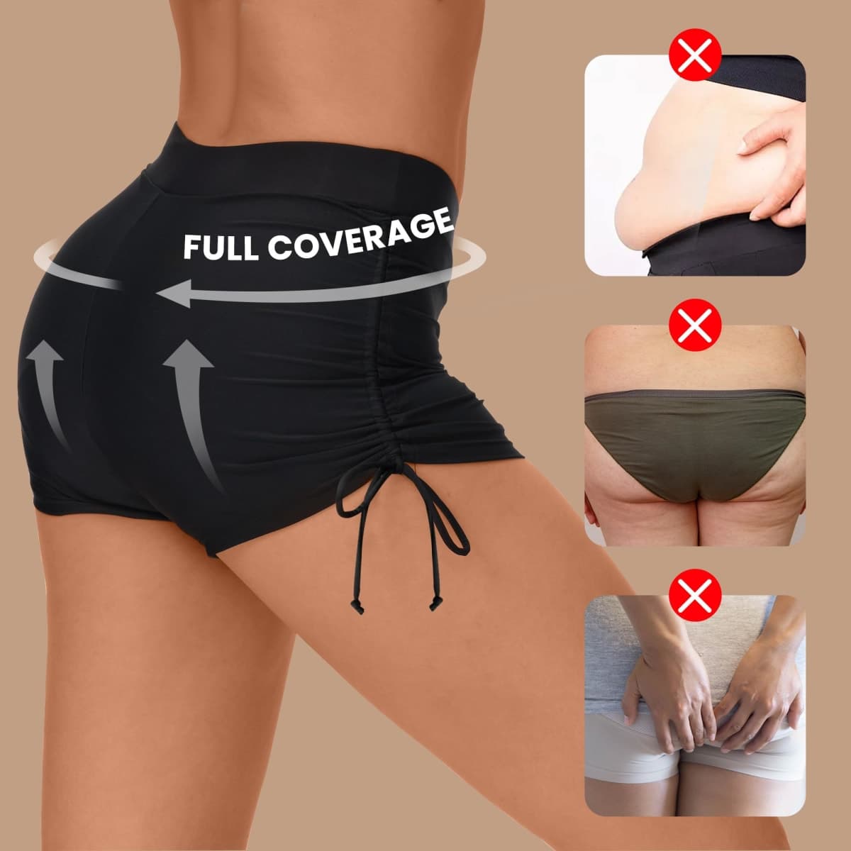 La LiVita Leakproof Menstrual Period Swimwear Tummy Control Drawstring Period Boxers Incontinence Waterproof Swim Shorts for Women Girls Teens Black L thumbnail 3