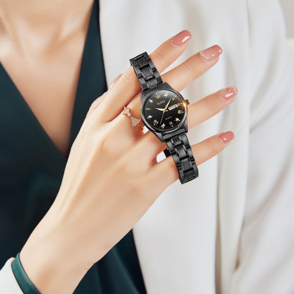 OLEVS Watch for Men Diamond Business Dress Analog Quartz Stainless Steel Waterproof Luminous Date Two Tone Luxury Casual Wrist Watch, silver black watches 3655, men watch thumbnail 3