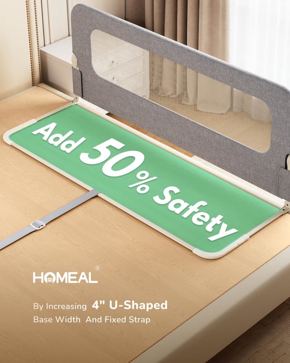 HOMEAL Bed Rail for Toddlers - 59"x24" Extra Long Foldable Toddler Bed Rails for King, Queen, Twin, Full, Double Bed - Breathable Guard Rail for Toddlers with U-Shape Base, Grey thumbnail 2