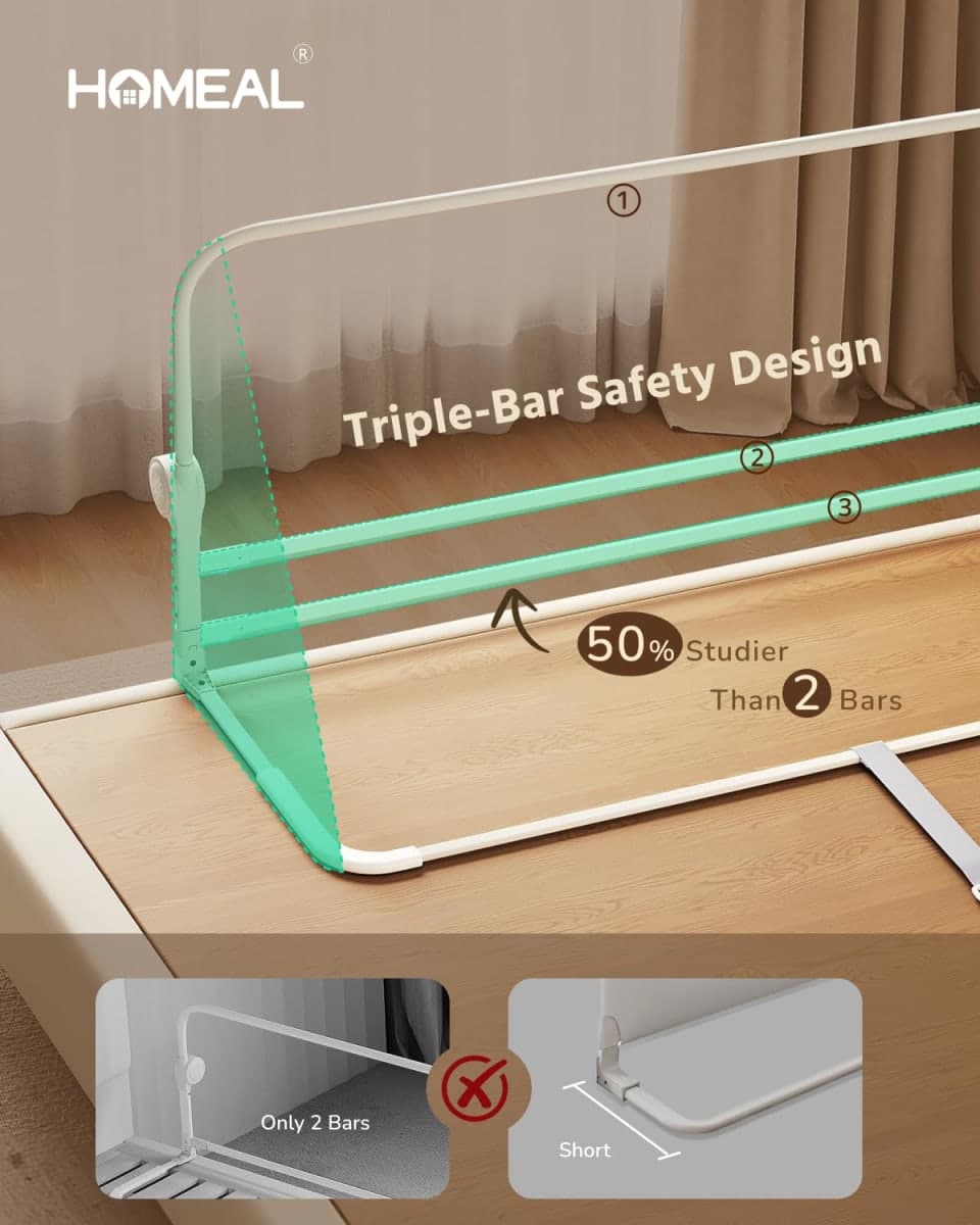 HOMEAL Bed Rail for Toddlers - 59"x24" Extra Long Foldable Toddler Bed Rails for King, Queen, Twin, Full, Double Bed - Breathable Guard Rail for Toddlers with U-Shape Base, Grey thumbnail 3