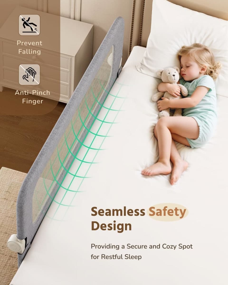 HOMEAL Bed Rail for Toddlers - 59"x24" Extra Long Foldable Toddler Bed Rails for King, Queen, Twin, Full, Double Bed - Breathable Guard Rail for Toddlers with U-Shape Base, Grey thumbnail 4