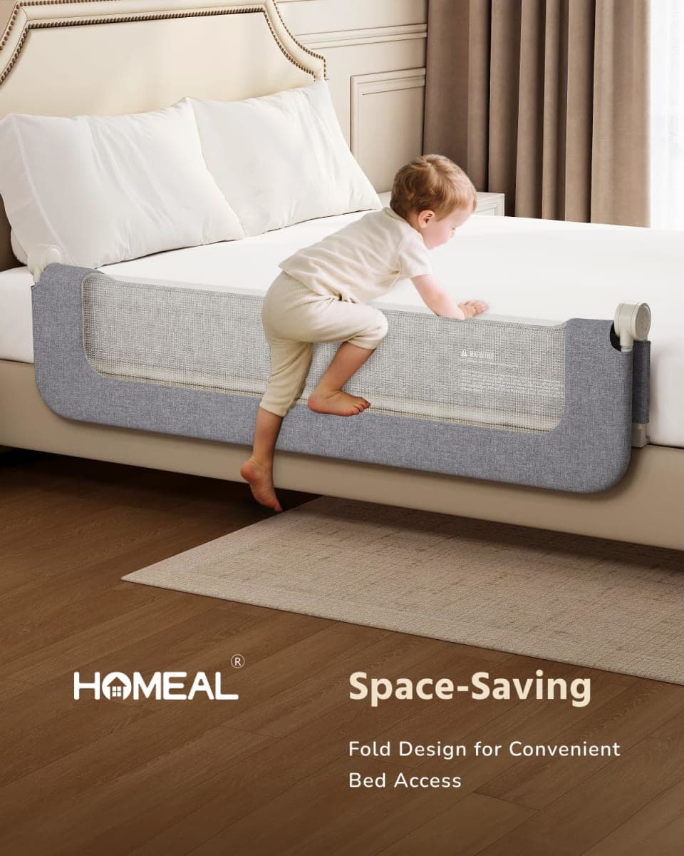 HOMEAL Bed Rail for Toddlers - 59"x24" Extra Long Foldable Toddler Bed Rails for King, Queen, Twin, Full, Double Bed - Breathable Guard Rail for Toddlers with U-Shape Base, Grey thumbnail 5