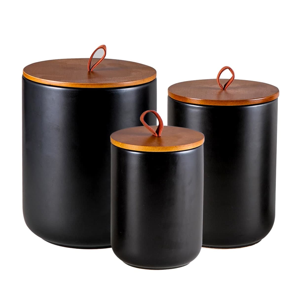 Mowtanco Ceramic Canister Set (30 oz, 48 oz, 82 oz) – Black Ceramic Jar Set with Airtight Bamboo Lids for Flour, Sugar, Tea, Coffee, Pasta, Nuts – 3-Piece Storage Containers — image 1