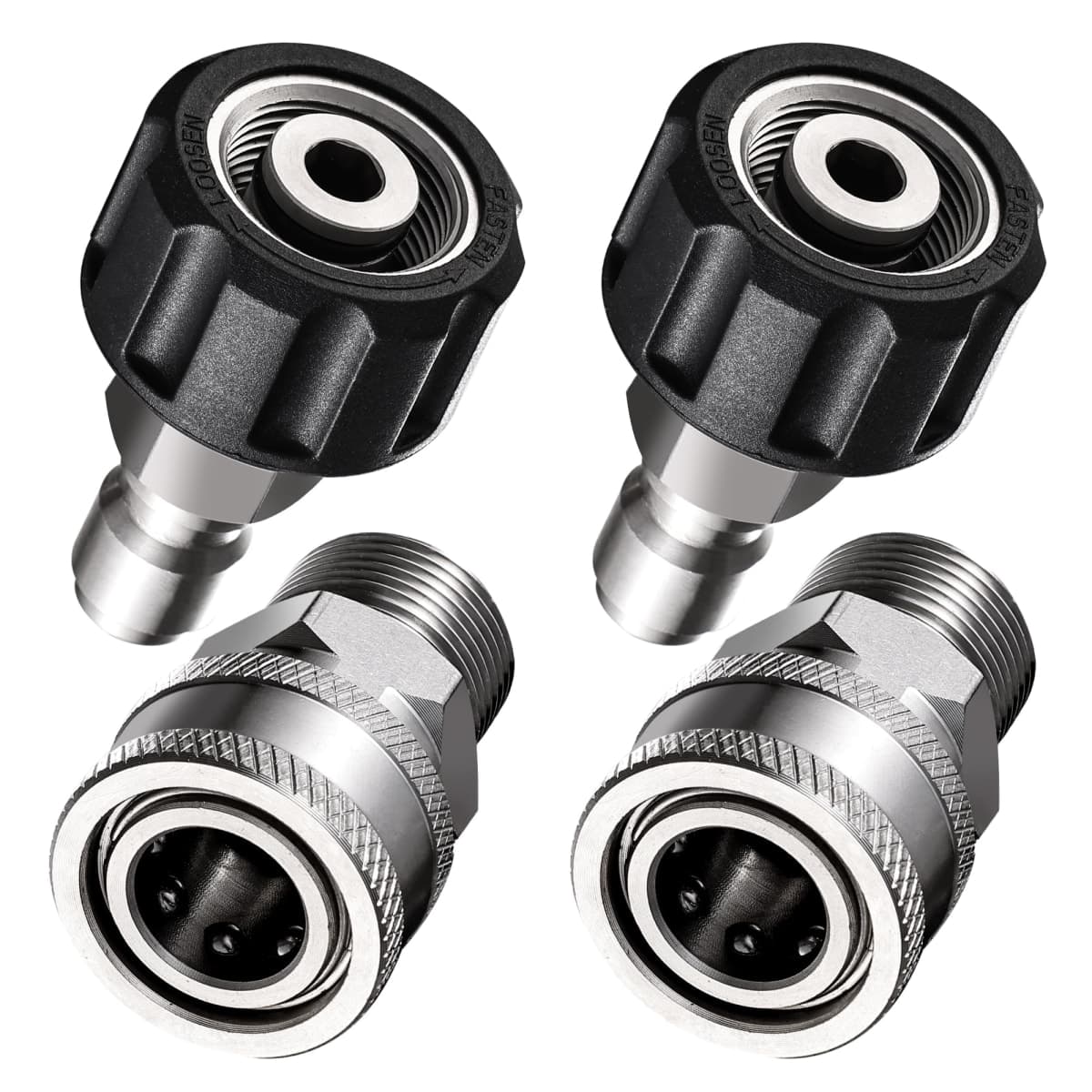 FENG PAI Pressure Washer Adapter Set, 4 Pack Stainless Steel Quick Connect Disconnect Kits, M22 14mm Swivel to 3/8" Quick Connect — image 1