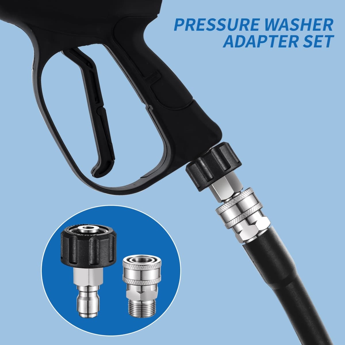 FENG PAI Pressure Washer Adapter Set, 4 Pack Stainless Steel Quick Connect Disconnect Kits, M22 14mm Swivel to 3/8" Quick Connect thumbnail 4