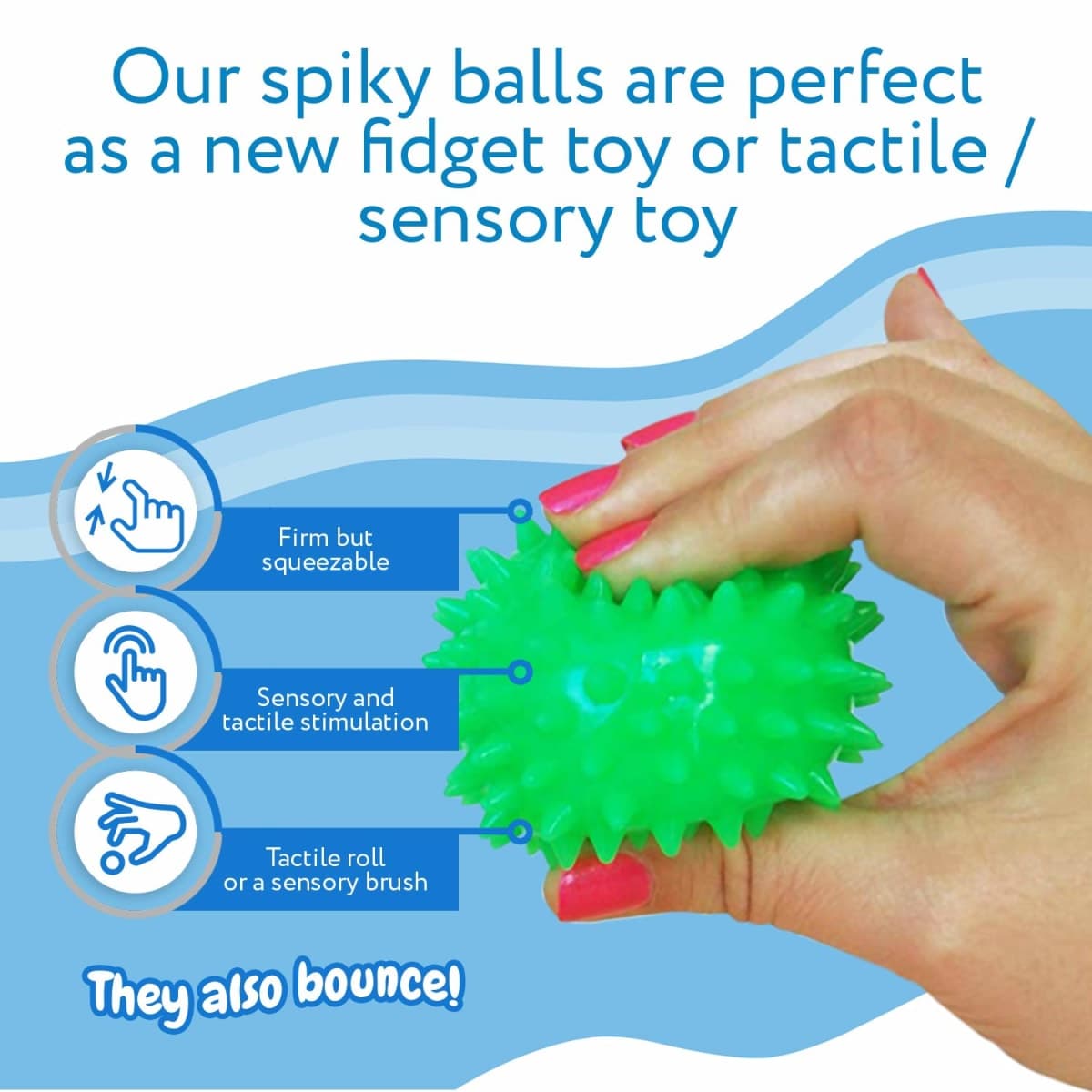 Spiky Sensory Balls (Pack of 5) - Squeezy and Bouncy Fidget Toys / Sensory Toys - BPA/Phthalate/Latex-Free thumbnail 2