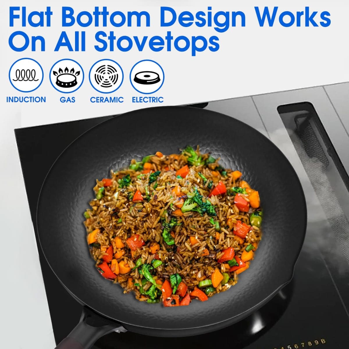 Souped Up Recipes 13.4 Inch Carbon Steel Wok for Electric, Induction and Gas Stoves (Lid, Spatula and User Guide Video Included) thumbnail 4