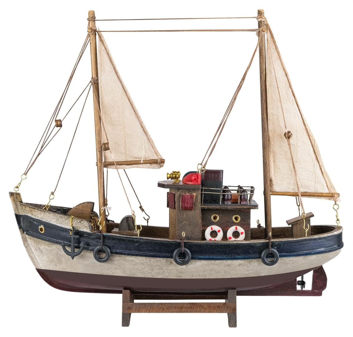 SAILINGSTORY Wooden Fishing Boat Model Ship Sailboat Decor 12" — image 1