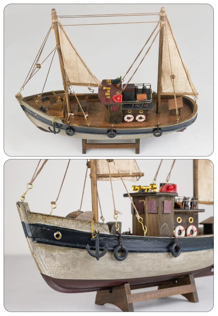 SAILINGSTORY Wooden Fishing Boat Model Ship Sailboat Decor 12" thumbnail 3