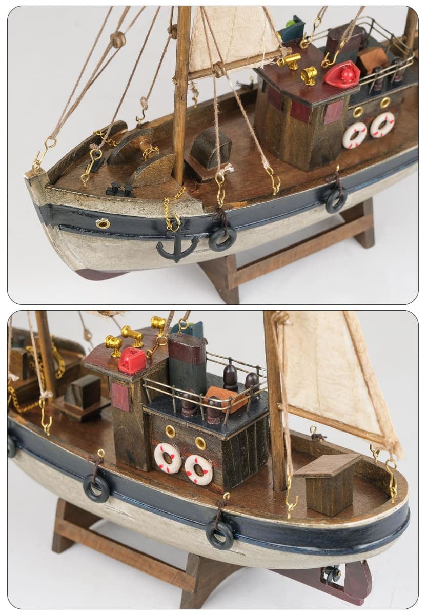 SAILINGSTORY Wooden Fishing Boat Model Ship Sailboat Decor 12" thumbnail 4