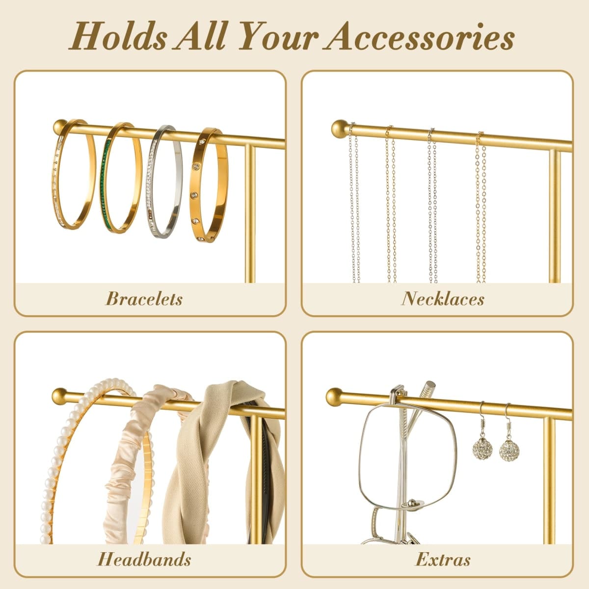pickpiff Necklace Holder Stand: 2 Tier Jewelry Organizer with Marble Base, Gold Jewelry Tree Display for Bracelets, Rings, Earrings, Gold and White thumbnail 3