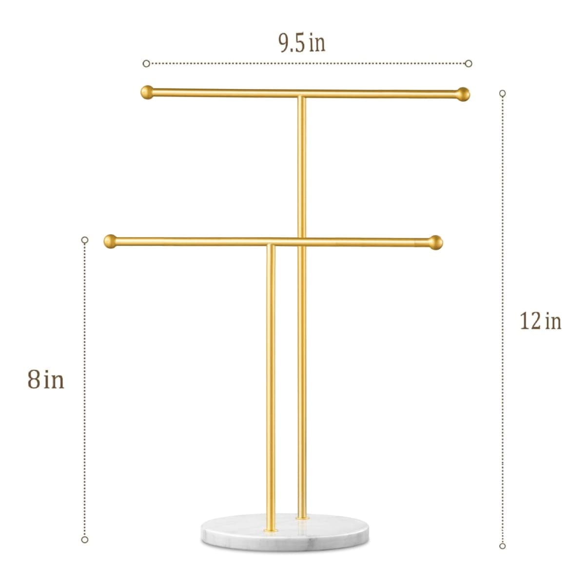 pickpiff Necklace Holder Stand: 2 Tier Jewelry Organizer with Marble Base, Gold Jewelry Tree Display for Bracelets, Rings, Earrings, Gold and White thumbnail 4