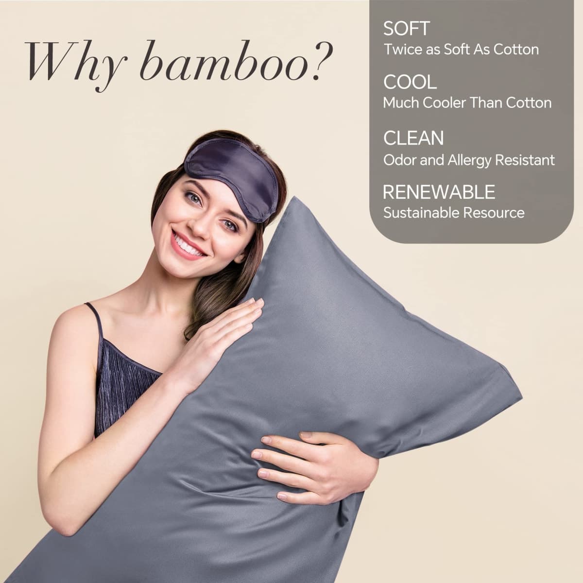 BEDELITE King Pillow Cases Set of 2, Rayon from Bamboo, 20"x40", Grey thumbnail 2