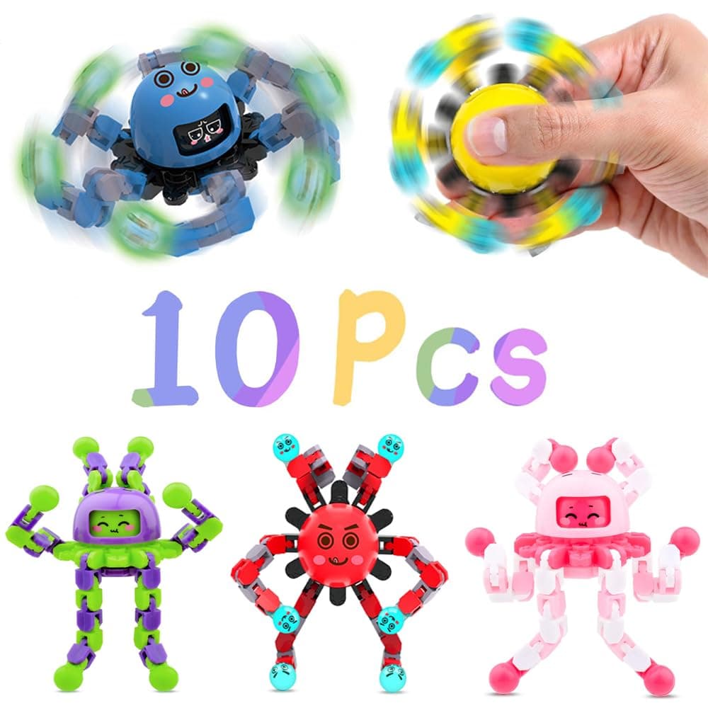 10 Pcs Transformable Fidget Spinner Toys for Kids, Stress Relief Sensory Toys for Autism ADHD, Birthday Party Favors, Easter Basket Essentials, Classroom Prizes, Stocking Stuffers for Boys Girls thumbnail 2