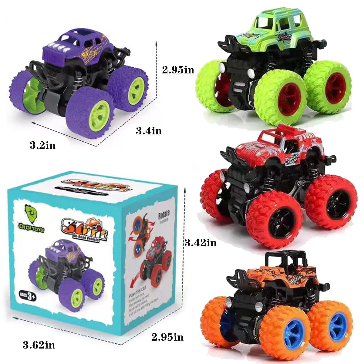 AHYCS Monster Truck Toys, Friction Powered Monster Trucks for Boys, Push and Go Vehicles Toy for Kids, Inertia Vehicle, Stunt On-Road Vehicle, Great for Birthday Party Gift for Boys Girls (Purple) thumbnail 2