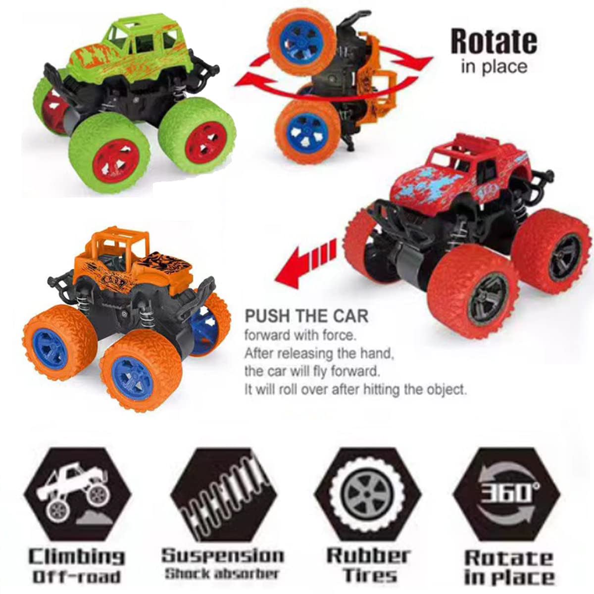 AHYCS Monster Truck Toys, Friction Powered Monster Trucks for Boys, Push and Go Vehicles Toy for Kids, Inertia Vehicle, Stunt On-Road Vehicle, Great for Birthday Party Gift for Boys Girls (Purple) thumbnail 3