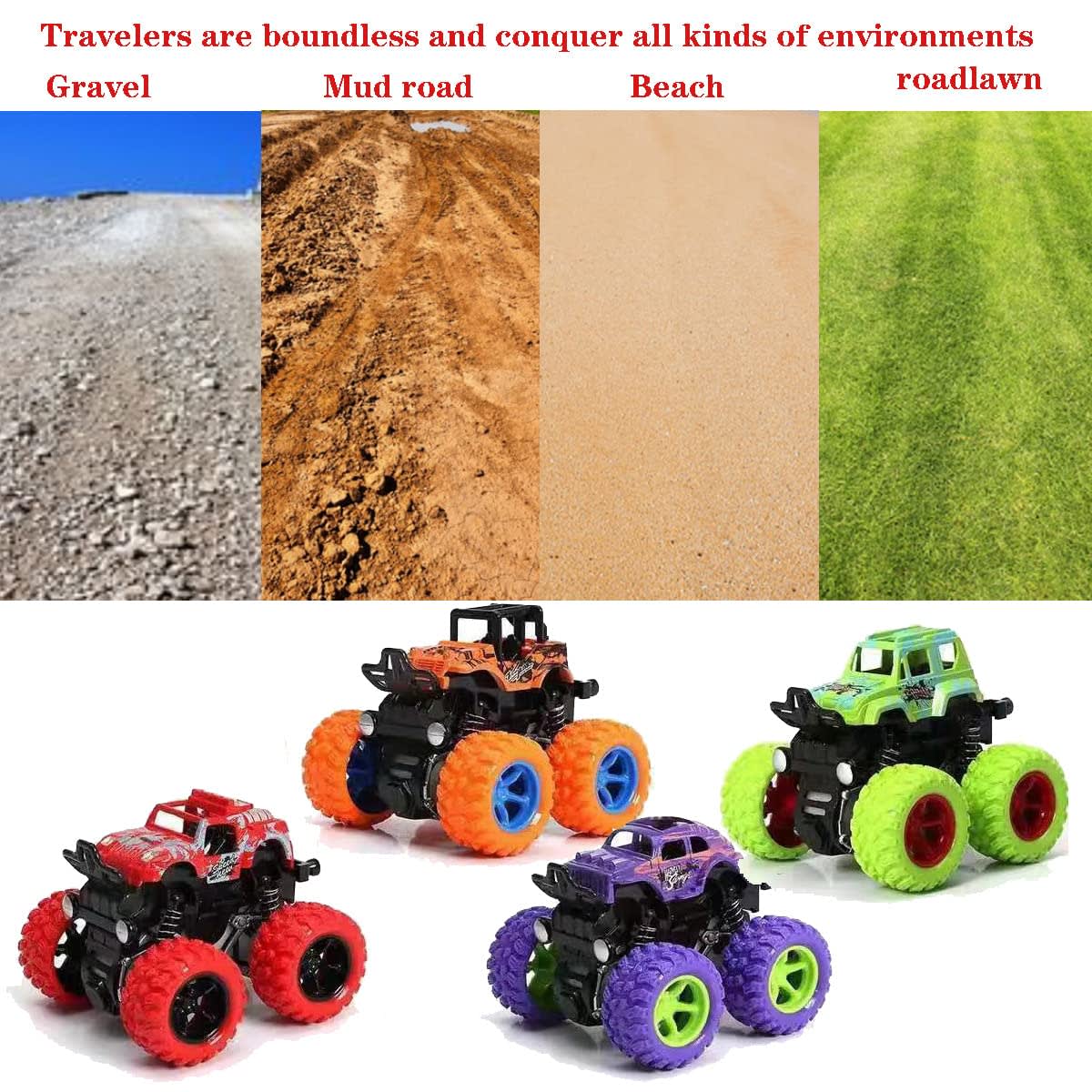 AHYCS Monster Truck Toys, Friction Powered Monster Trucks for Boys, Push and Go Vehicles Toy for Kids, Inertia Vehicle, Stunt On-Road Vehicle, Great for Birthday Party Gift for Boys Girls (Purple) thumbnail 5