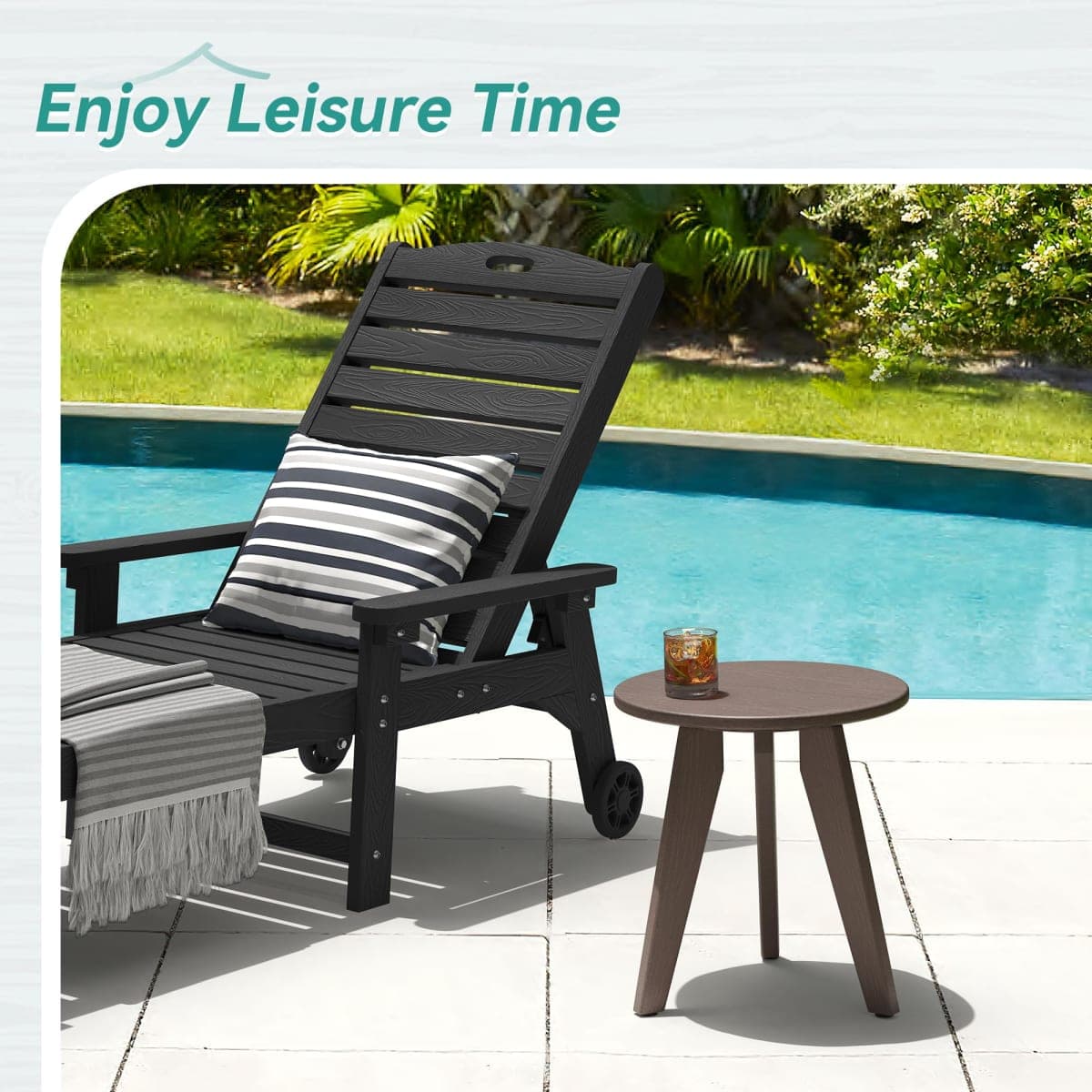 Homenjoy Outdoor Side Table, HDPE Outdoor Table, Small Round Side Table Weather-Resistant, Outdoor Side Tables for Patio, Porch,Deck,End Table for Plant Stand, Dark Brown thumbnail 2