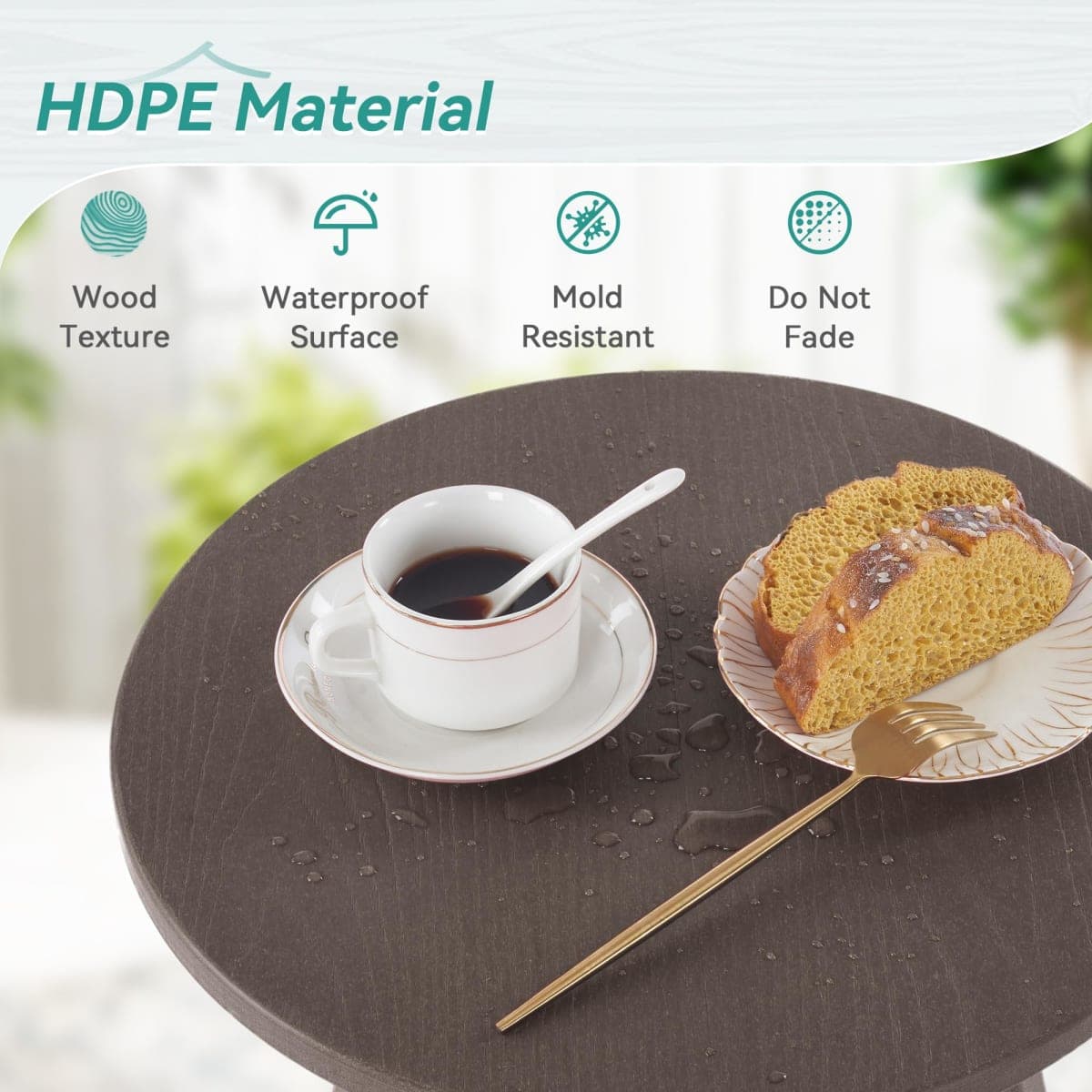 Homenjoy Outdoor Side Table, HDPE Outdoor Table, Small Round Side Table Weather-Resistant, Outdoor Side Tables for Patio, Porch,Deck,End Table for Plant Stand, Dark Brown thumbnail 5